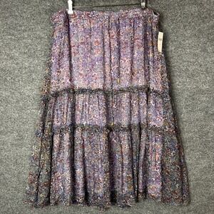 Anthropologie Purple Floral Tiered Maxi Skirt
